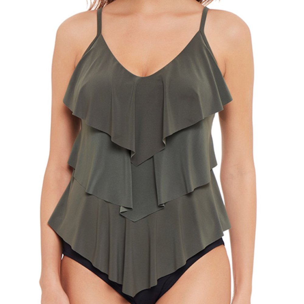 Magicsuit Solid Rita Tankini Swim Top Military Size 16